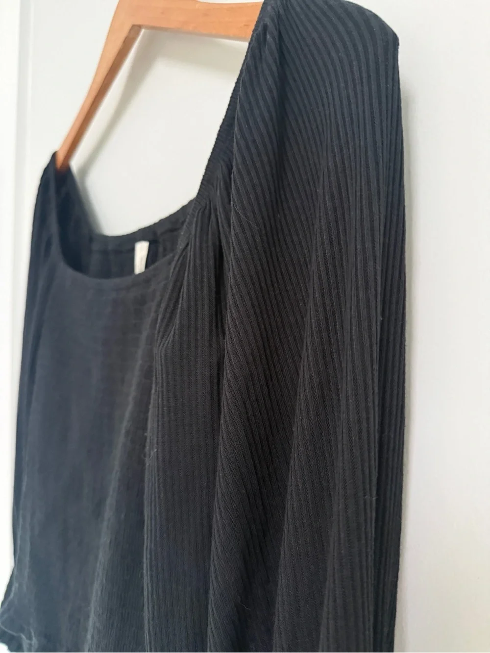 Anthropologie Black Square-Neck Smocked Puff Sleeve Blouse Size